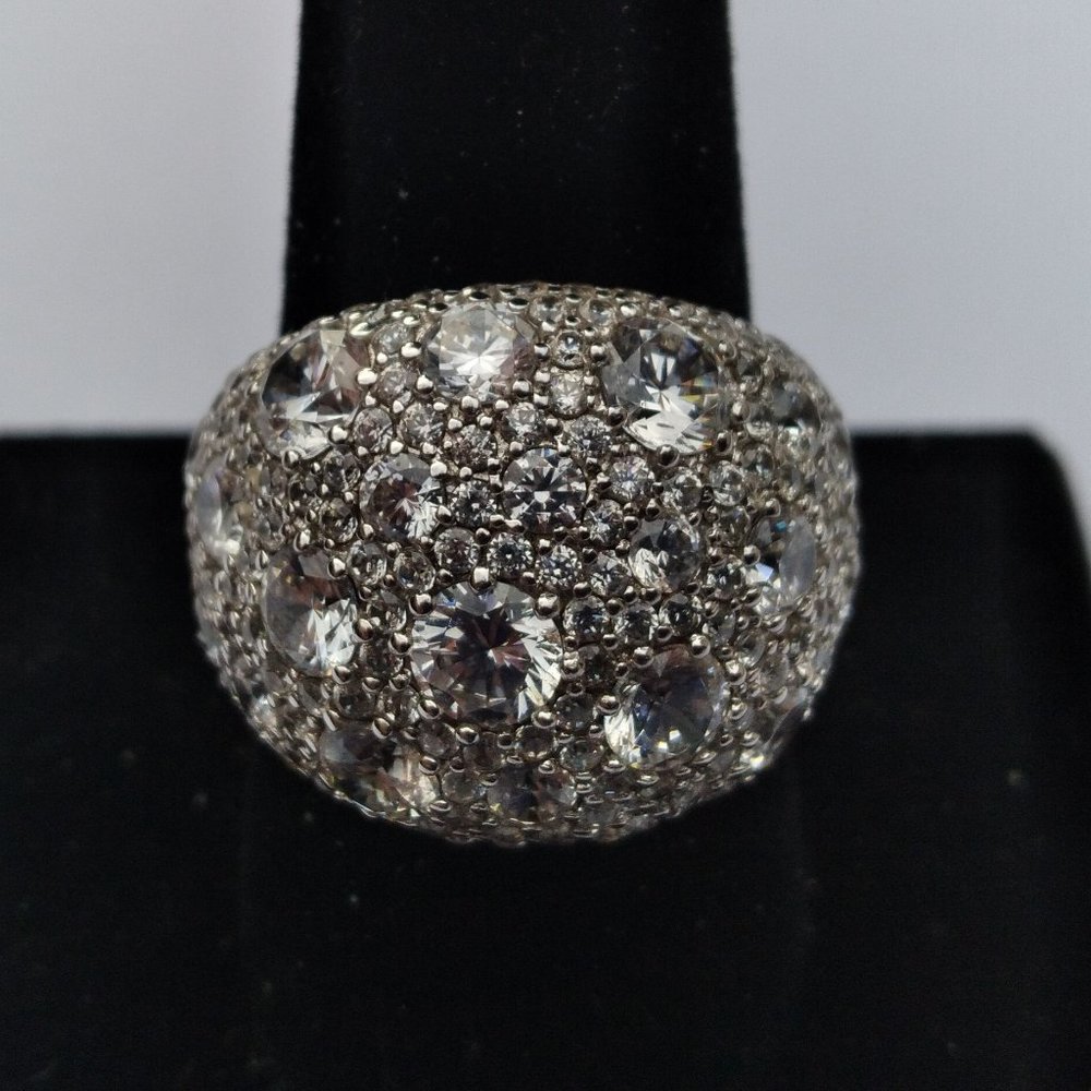 .925 Sterling Silver Crystal Ring, Size 9.5